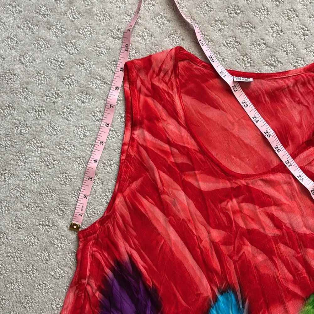 Vibrant Red Tie-Dye Sleeveless Sharkbite Midi Dress - Picture 10 of 10